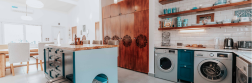 Home interior with appliances depicting changes in off-peak hours